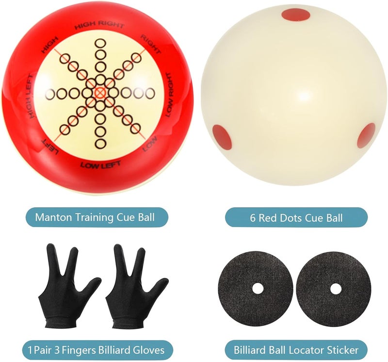 HEYLEAYAR 2 Pcs Billiard Training Cue Ball,Pool Cue Ball Practice with Dots,Inchluded Billiard Gloves,Pool Table Marker Dots,Billiard Balls Used in American Billiards Eight Balls - Image 2